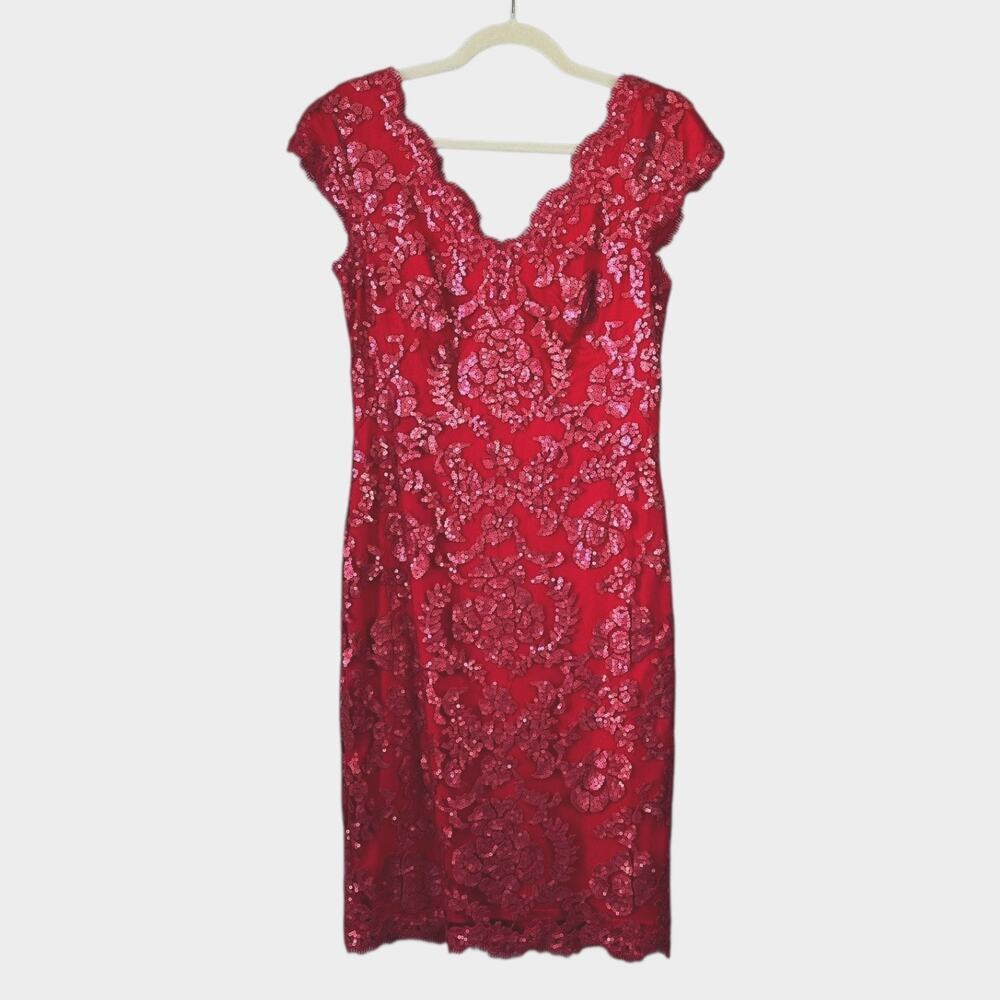 Tadashi Shoji Paillette Embroidered Lace Dress Hot Pink Size 10 Alt1304mz